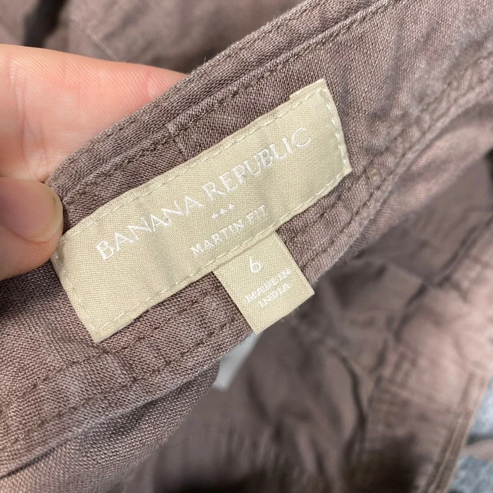 Banana Republic Martin Fit Linen Cotton Drawstring Pants Brown Womens 6